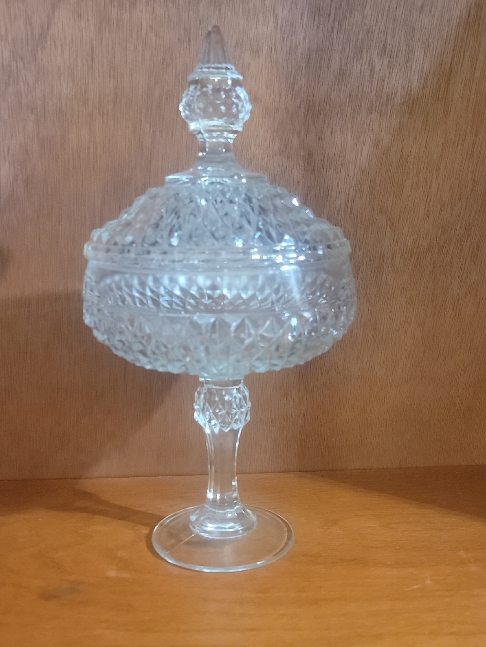 Indiana Glass Diamond Point Pedestal Covered Compote Candy Dish - Clear
